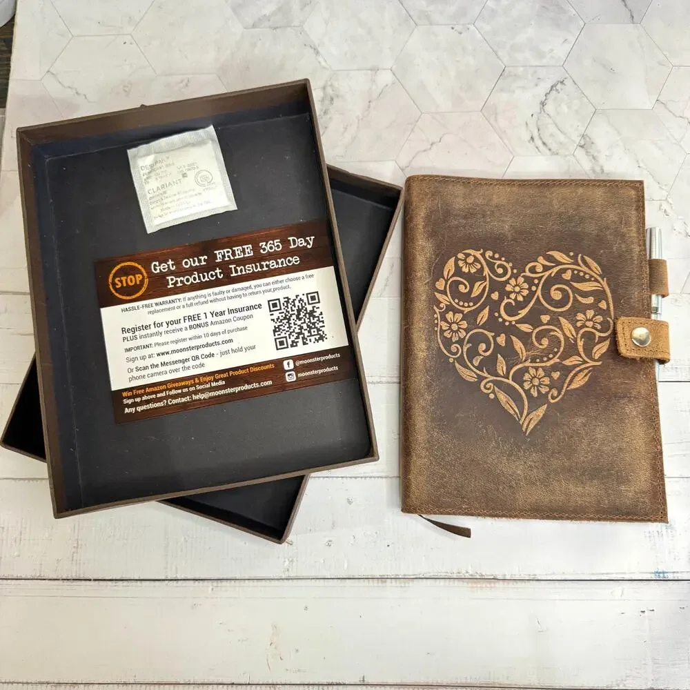 NIB Moonster Leather Journal Handmade Heart Cover 5x7